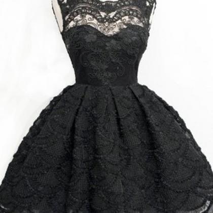 Vintage A-line Black Knee-length Sleeveless Backless Lace Homecoming ...