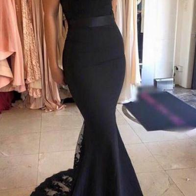 Black Long Mermaid Off the Shoulder Prom Dress with Sash