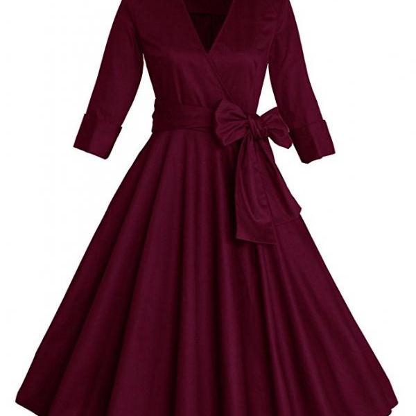 Fit And Flare Wrapped Midi Dress - Wine Red on Luulla